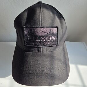 CC Filson Big Patch All Black Back Mesh Snapback Trucker Cap Hat "Since 1897"